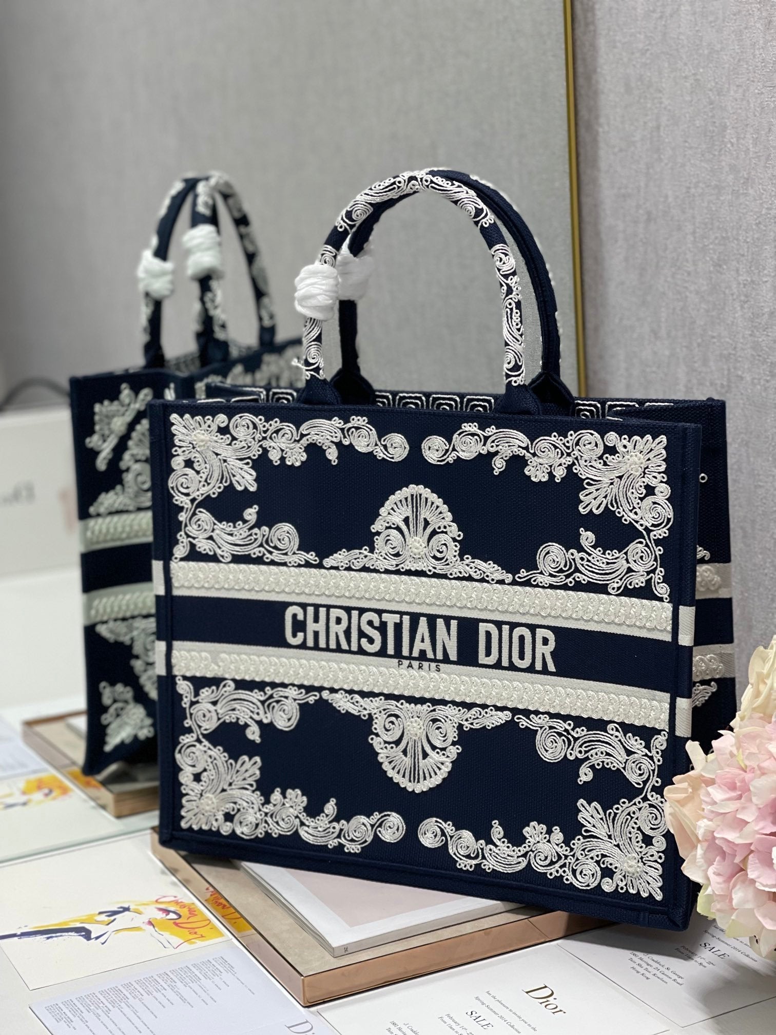 Dior MeDiorum Book Tote Blue and White Cornely Embroidery, Blue, For Women Women’s Handbags, Shoulder Bags, 42cm CD M1286ZTZB_M928