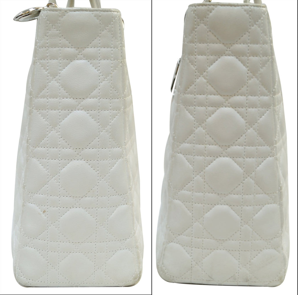 CHRISTIAN DIOR White  Leather Large Lady Dior Shoulder Bag - FINAL CALL