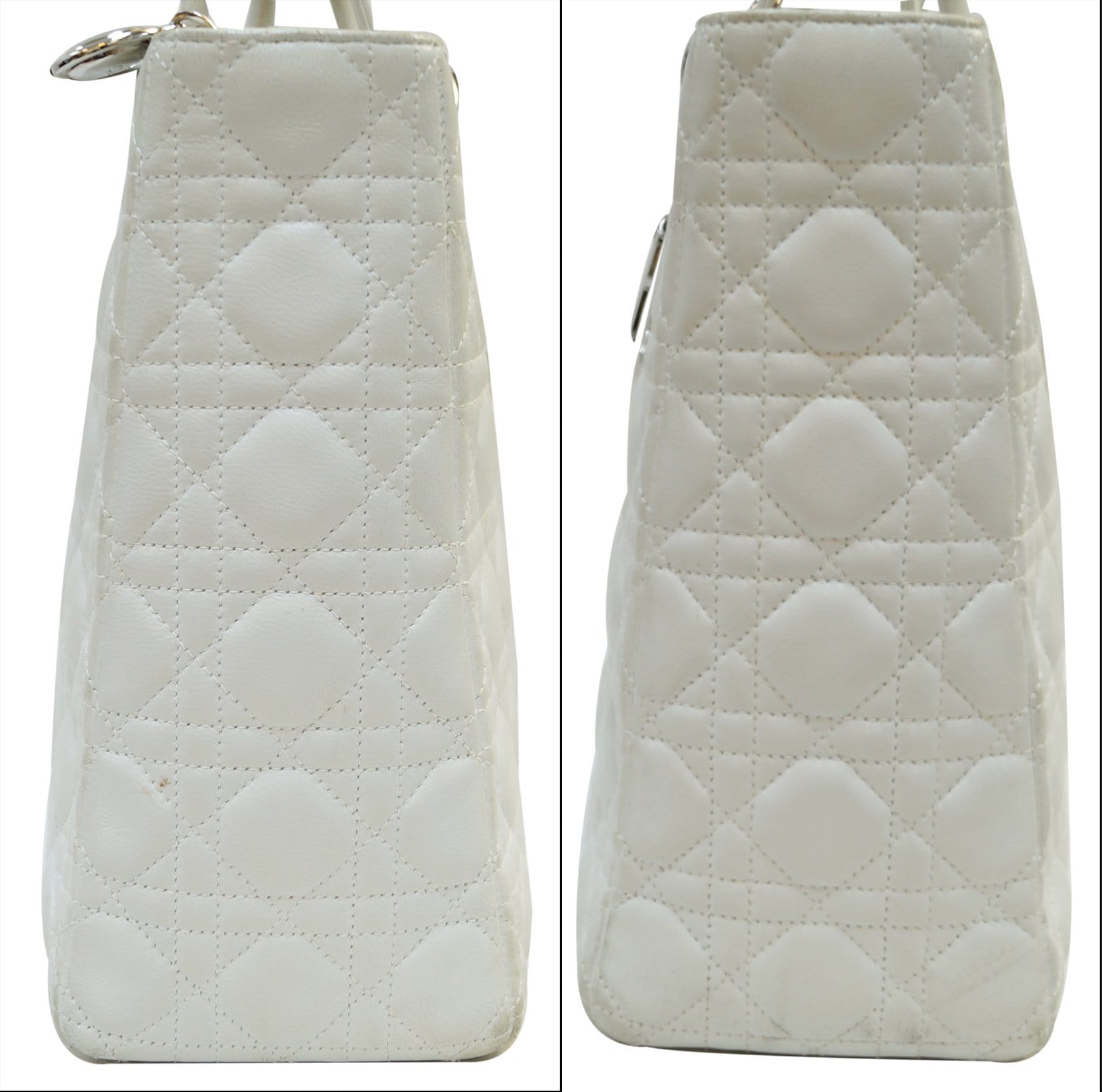 CHRISTIAN DIOR White  Leather Large Lady Dior Shoulder Bag - FINAL CALL