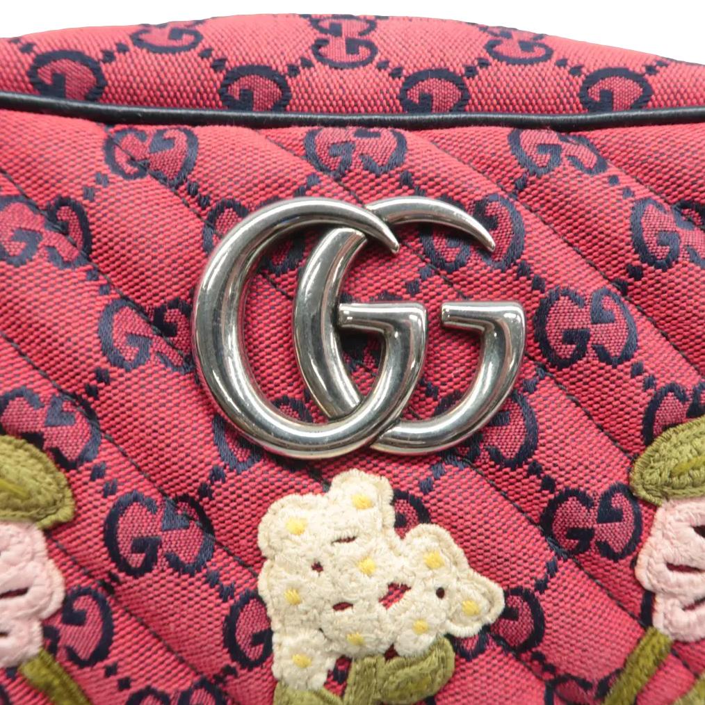 GUCCI Gucci Marmont Small Monogram Embroidered Diagonal Chain Shoulder Bag Red 447632
