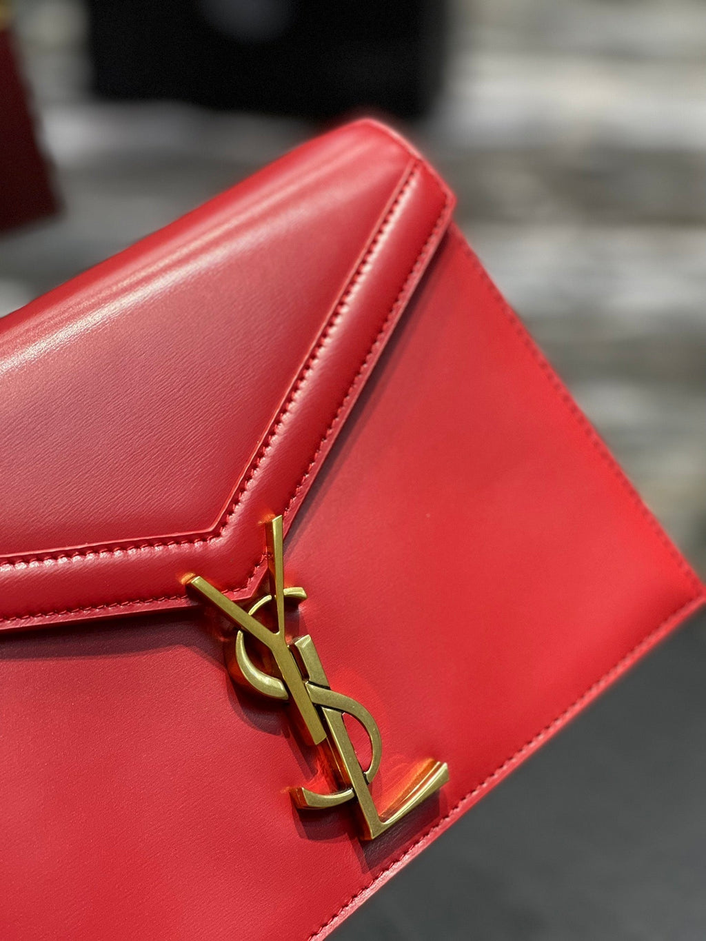 YSSL Cassandra Medium Chain Bag Rouge Opyum In Grain De Poudre Embossed For Women 8in/22cm YSL 532750BOW0W6008