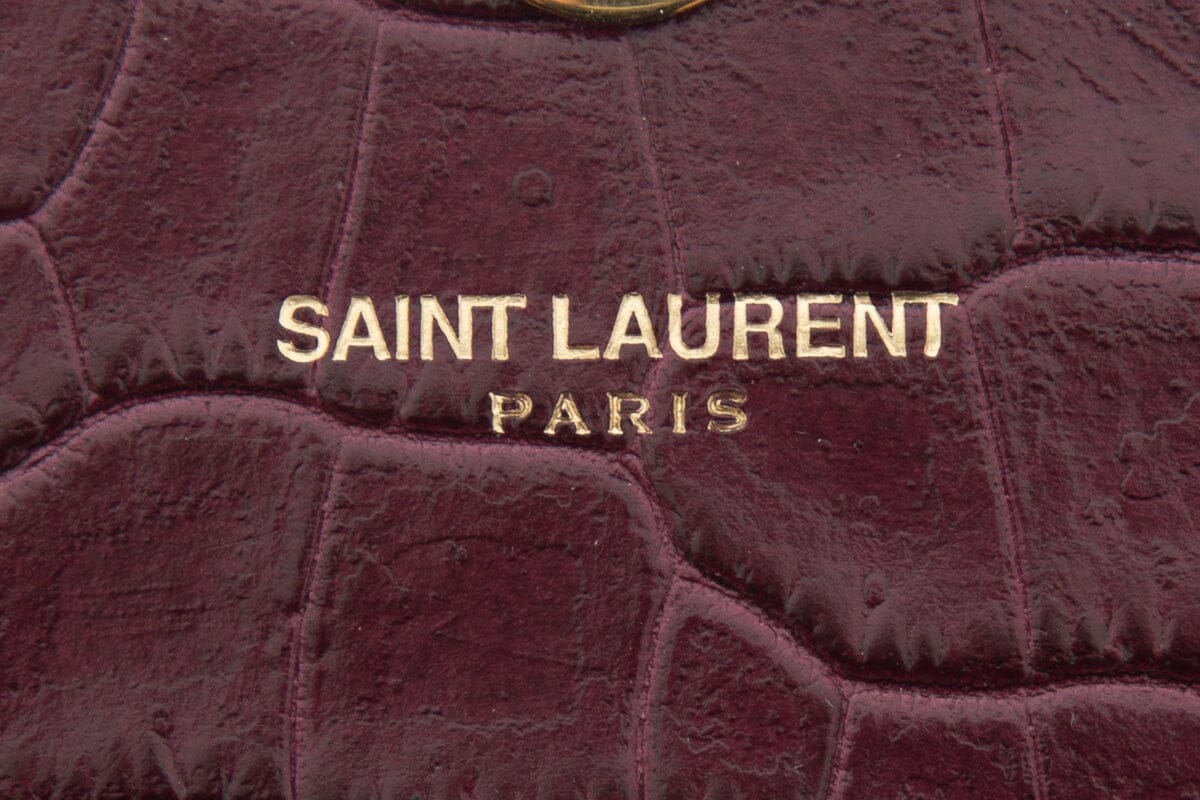 Saint Laurent Burgundy Embossed Croc Clutch