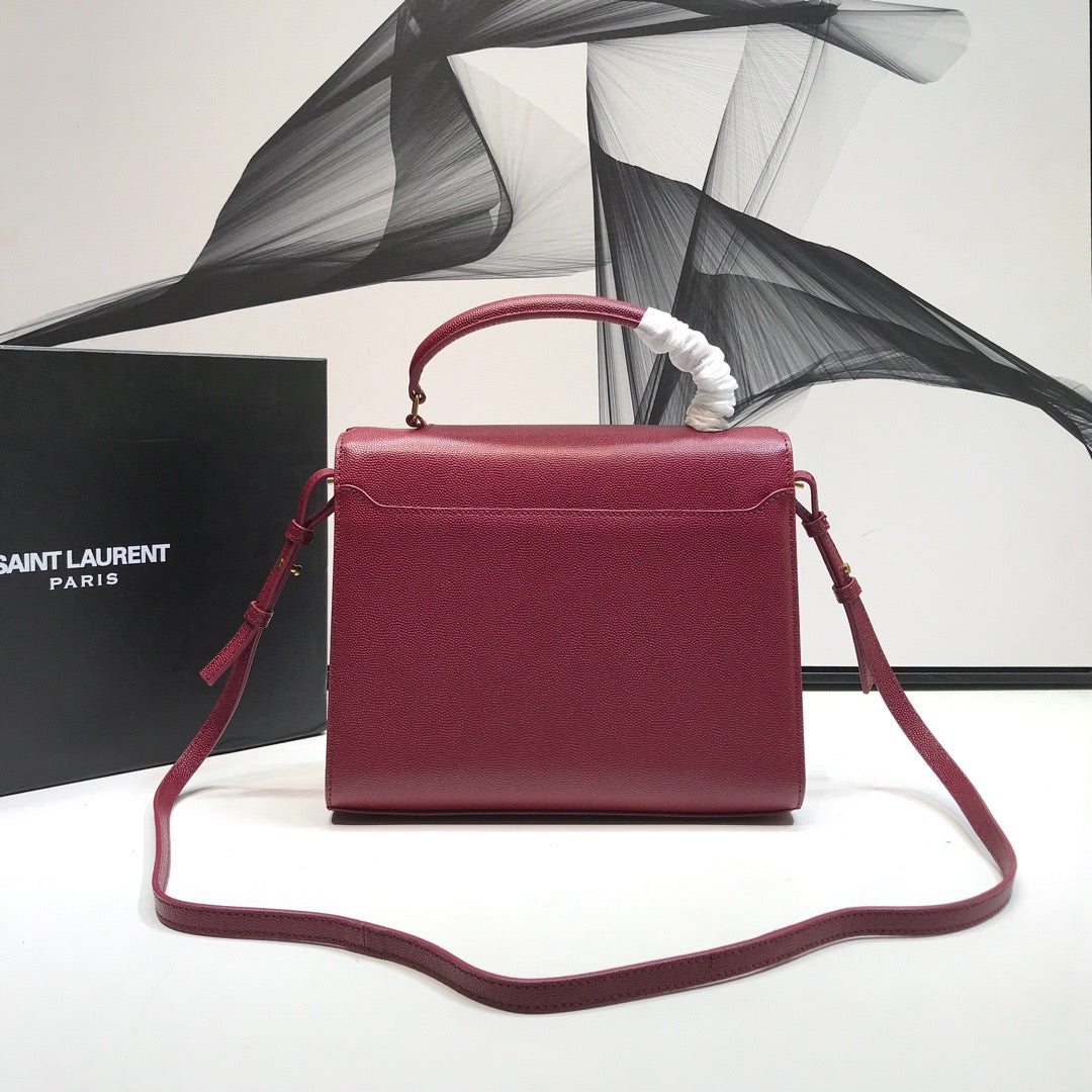 YSSL Cassandra Medium Top Handle Bag In Grain Burgundy For Women 9in/24.5cm YSL Â 578000BOW0W6475