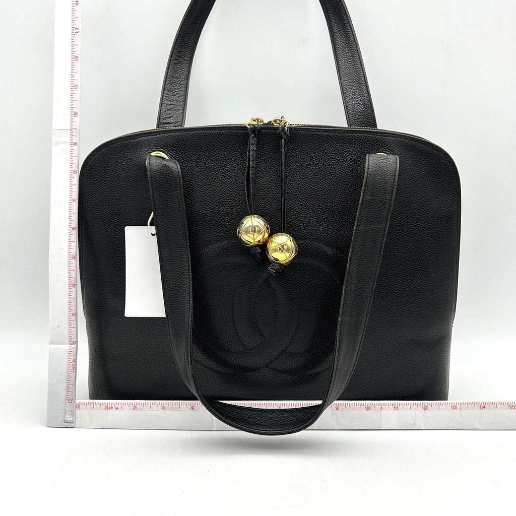 CHANEL Caviar Large CC Shoulder Bag Black  WD012636