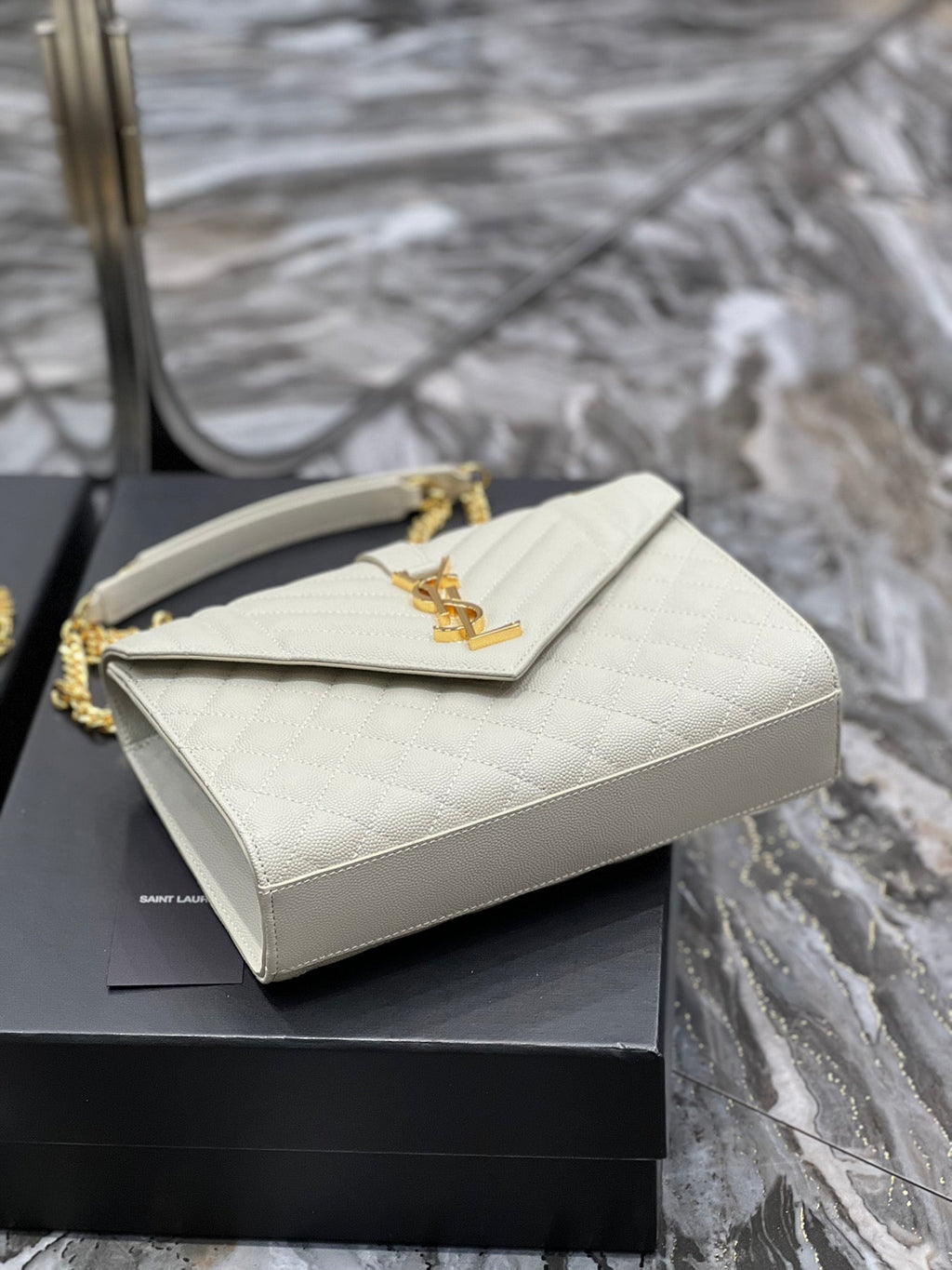 YSSL Envelope Medium Chain Bag White For Women, Women’s Bags 9in/24cm YSL