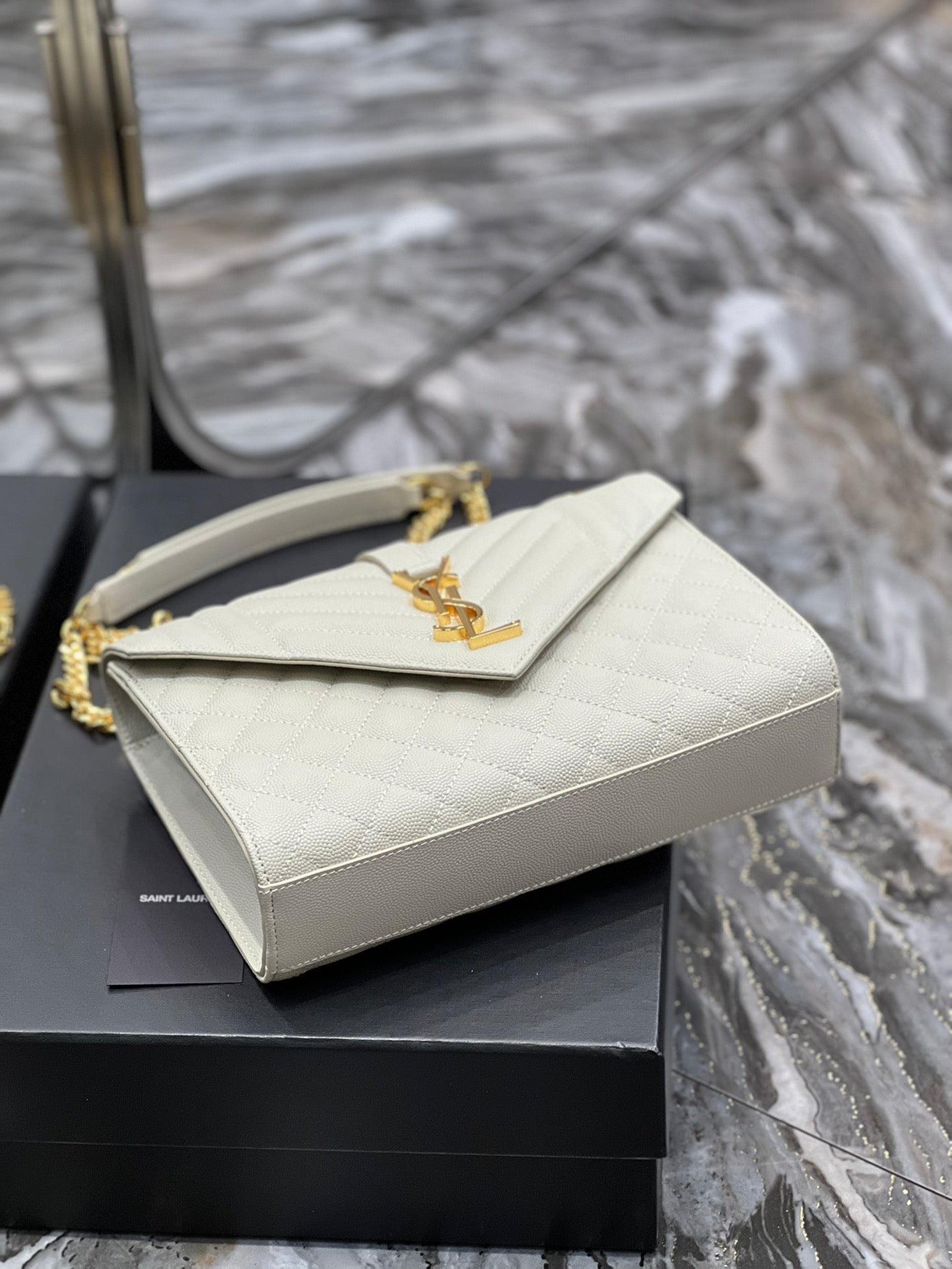 YSSL Envelope Medium Chain Bag White For Women, Women’s Bags 9in/24cm YSL