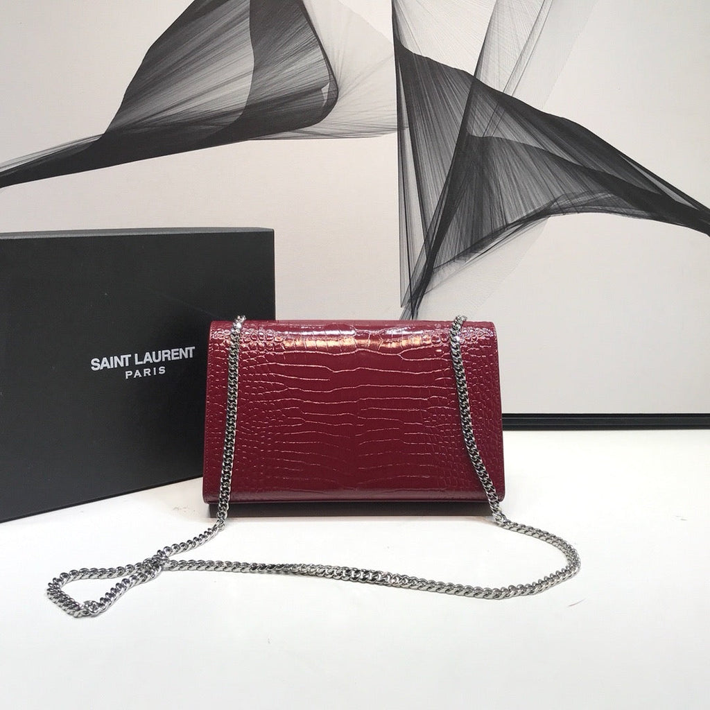 Top Quality Kate MeTop Qualityum Chain Bag With Tassel In Embossed CrocoTop Qualityle Burgundy For Women 9.4in/24cm YSL