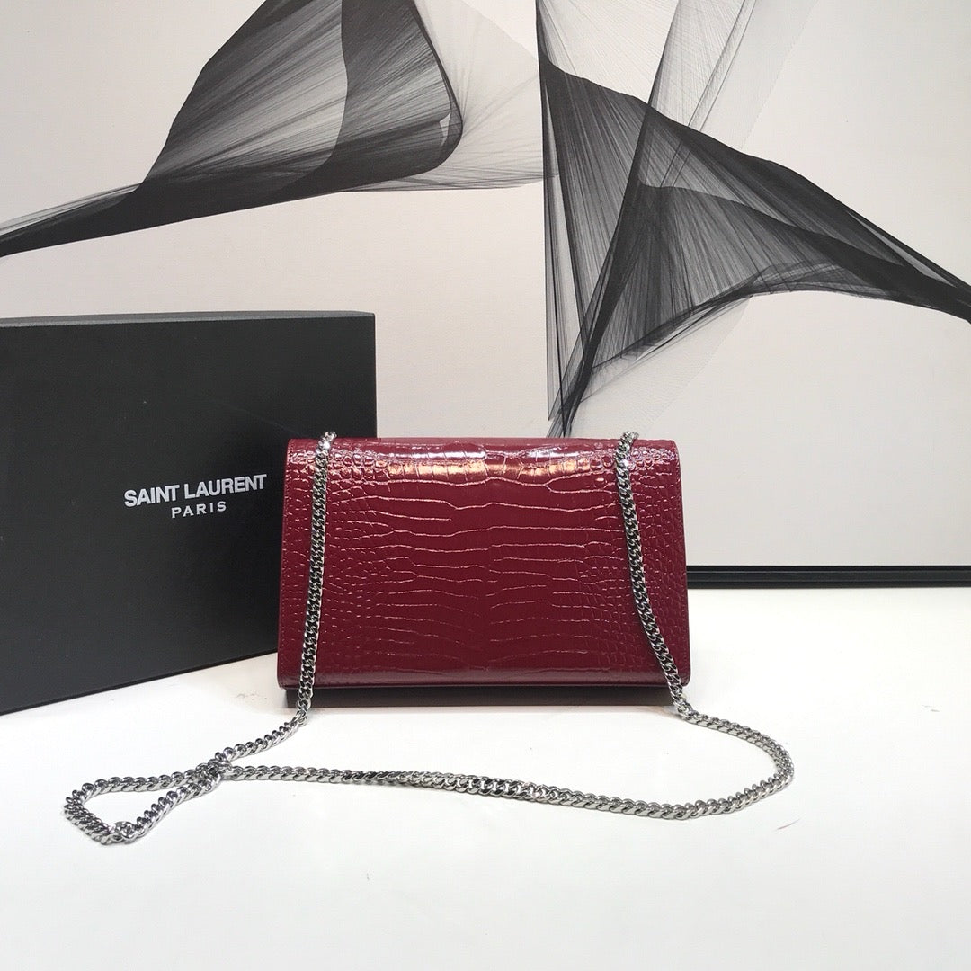 Top Quality Kate MeTop Qualityum Chain Bag With Tassel In Embossed CrocoTop Qualityle Burgundy For Women 9.4in/24cm YSL