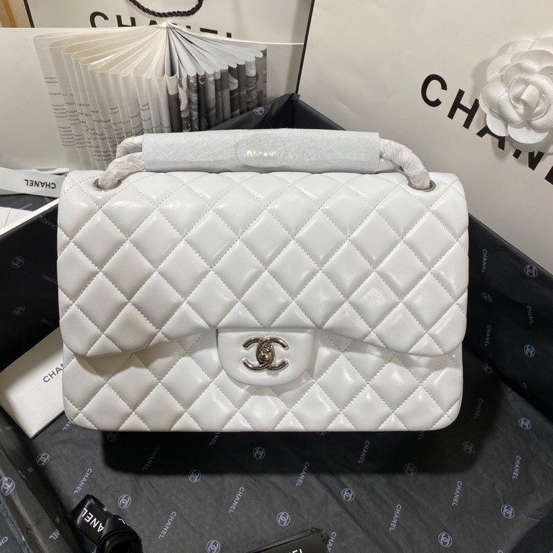ChanelLarge Classic Handbag SiLouis Vuittoner Hardware White For Women, Women’s Handbags, Shoulder Bags 11.8in/30cm