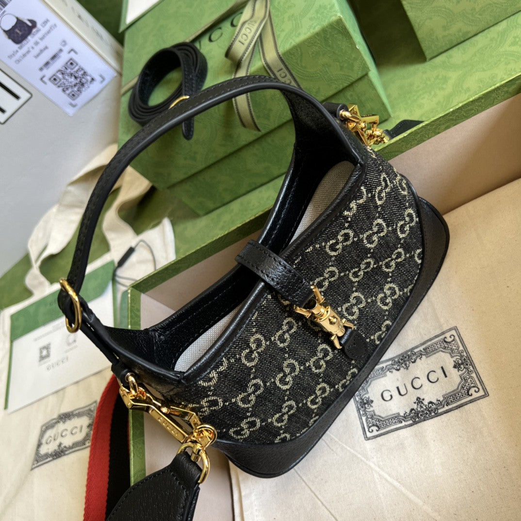 Jackie 1961 Mini Shoulder Bag Black And Ivory Denim Jacquard For Women 7.5in/19cm 685127 UN3AG 1294