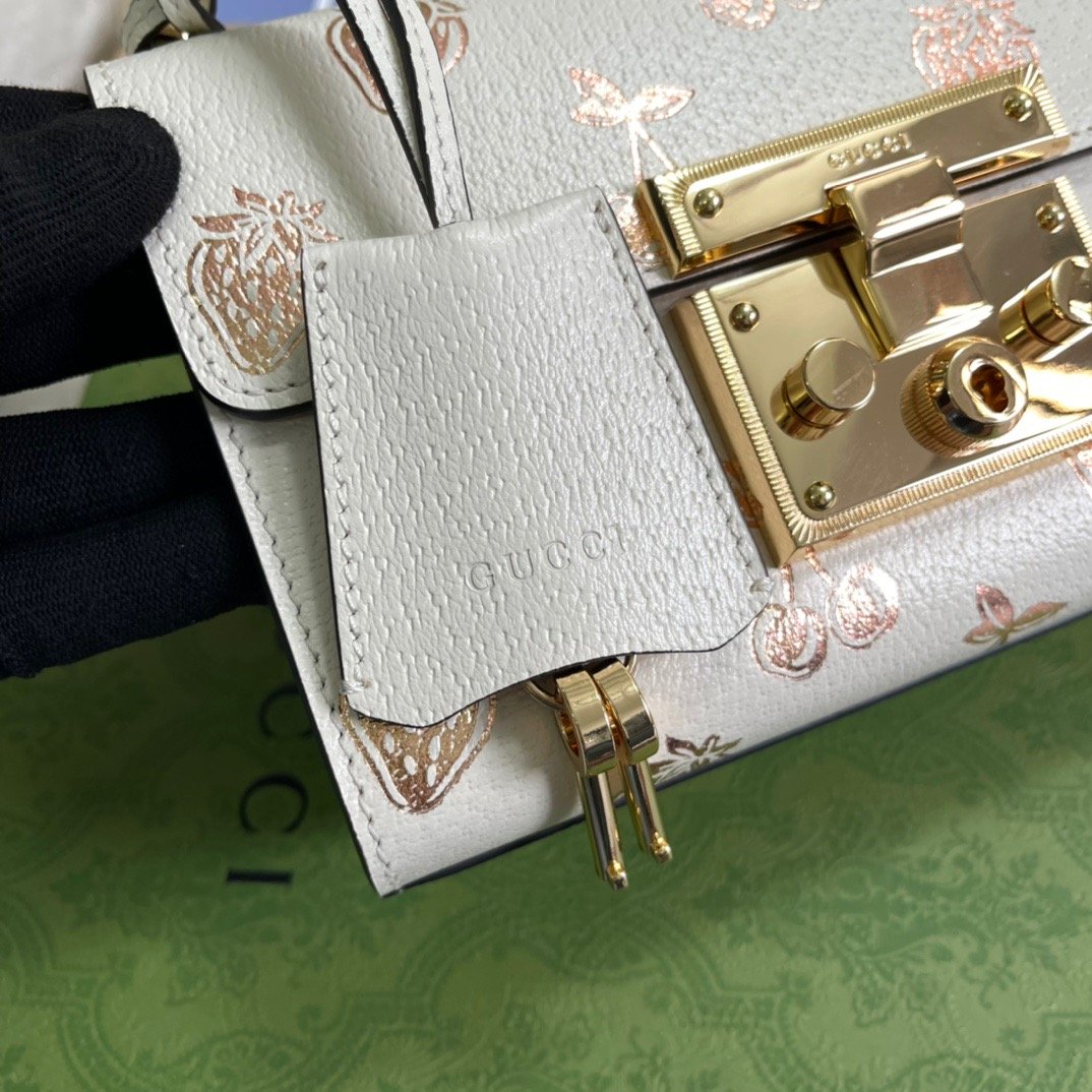 Gucci Padlock Small Gucci Strawberry Shoulder Bag White For Women, Women’s Bags 7.9in/20cm Gucci