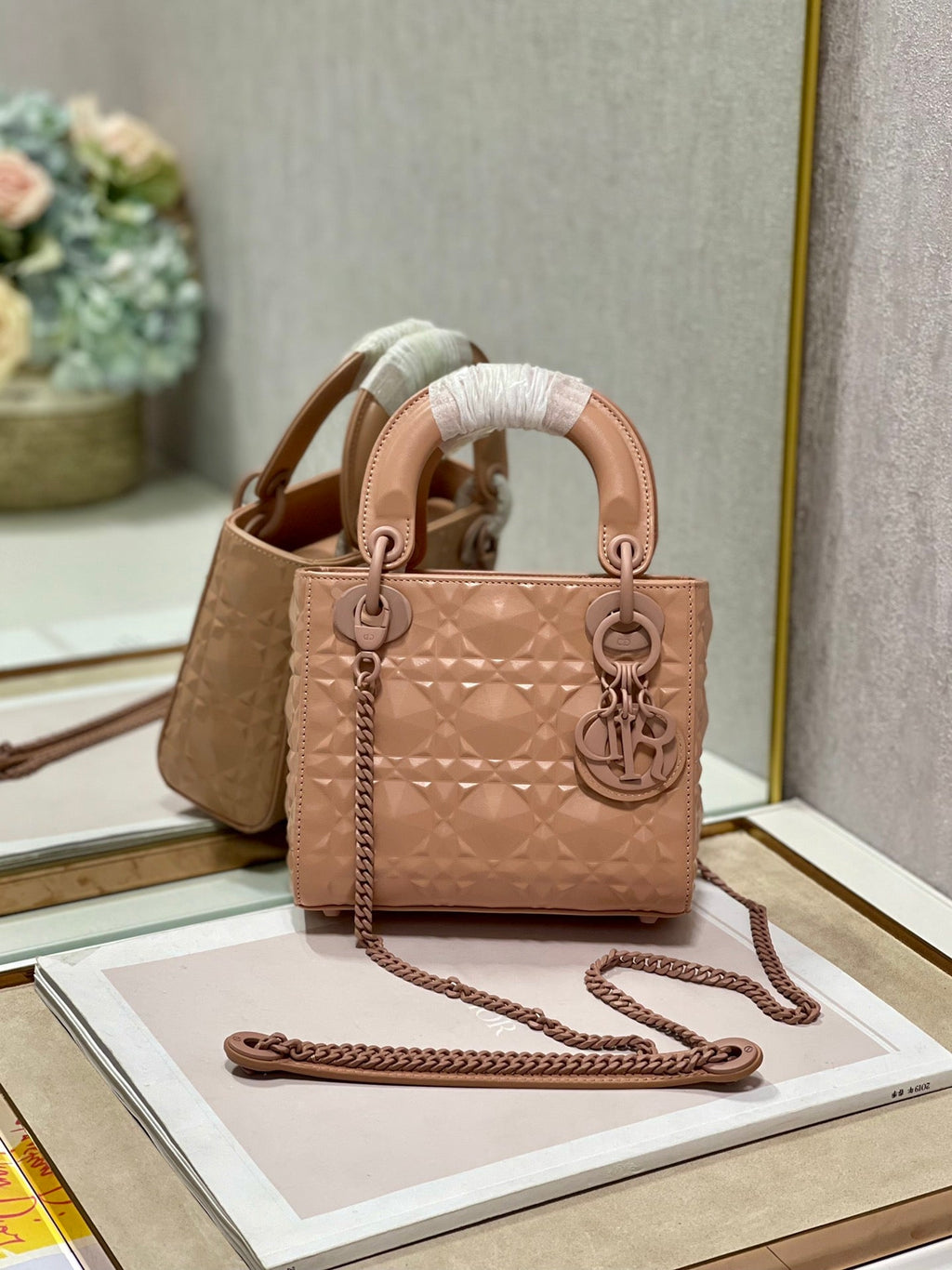 Dior Mini Lady Bag Cannage with Beaded Motif, Brown, For Women Women’s Handbags, Crossbody Bags, 18cm CD