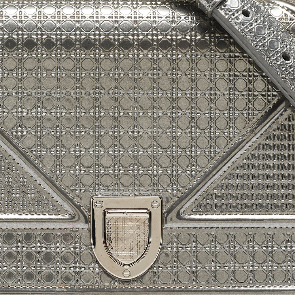 Dior Silver  Leather Small Diorama Shoulder Bag
