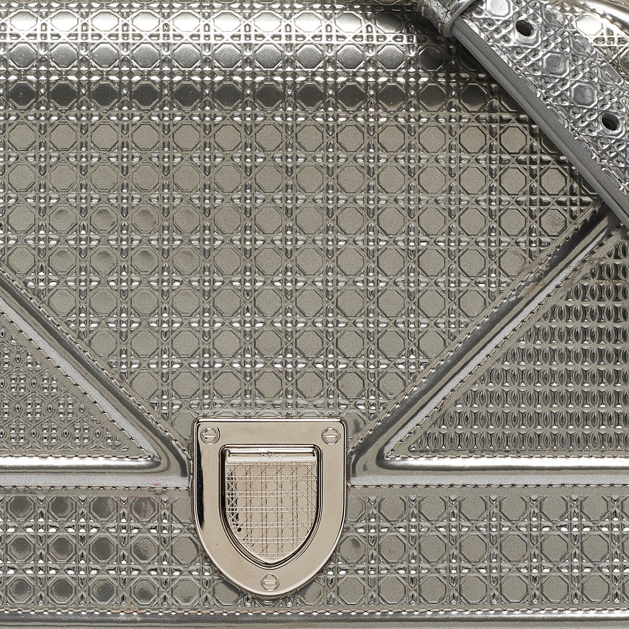 Dior Silver  Leather Small Diorama Shoulder Bag