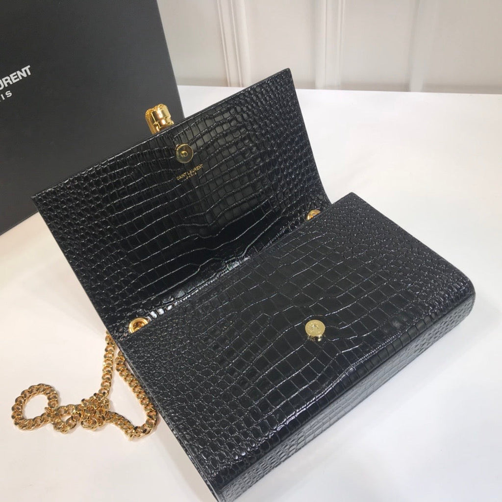 Top Quality Kate MeTop Qualityum Chain Bag With Tassel In Embossed CrocoTop Qualityle Black For Women 9.4in/24cm YSL 354119DND0J1000