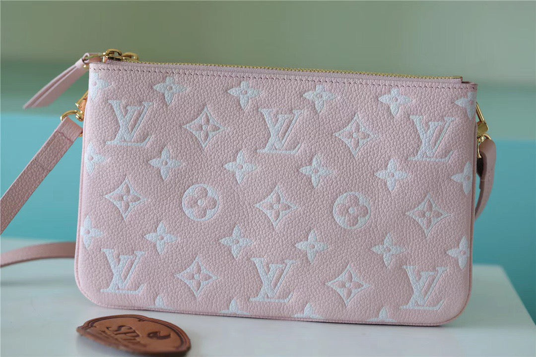 Louis Vuitton Double Zip Pochette Monogram Empreinte Candy Pink For Women,  Shoulder And Crossbody Bags 20cm/7.9in Louis Vuitton M81429