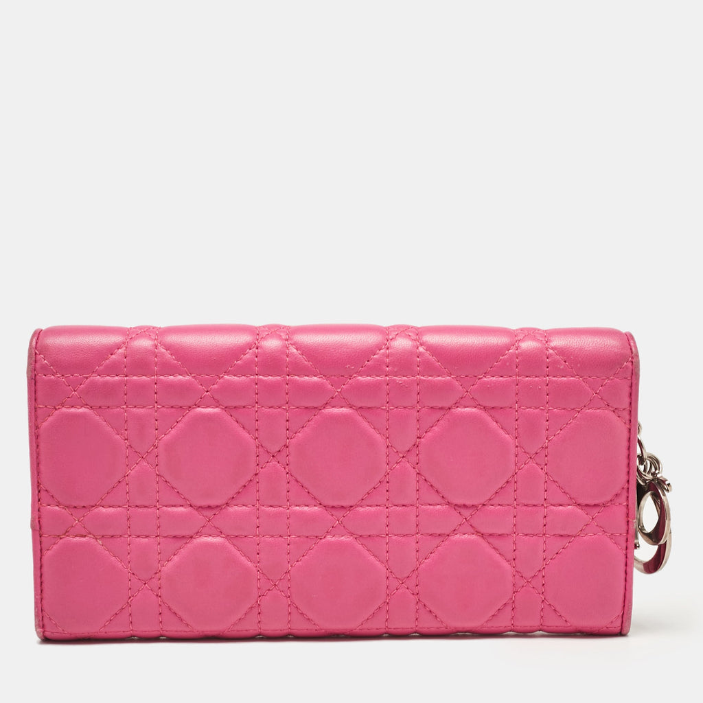 Dior Pink Cannage Leather Lady Dior Wallet On Chain