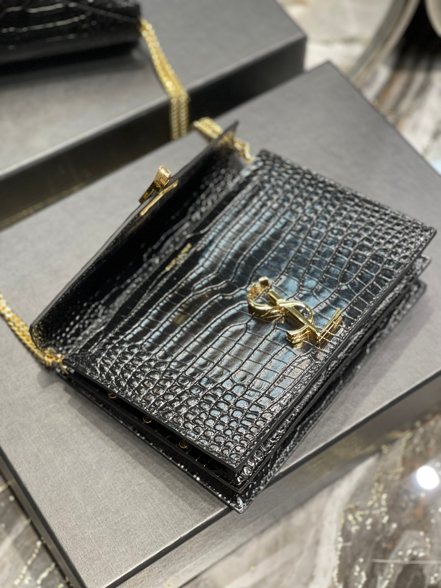 YSSL Cassandra Medium Chain Bag Black For Women 8in/22cm YSL