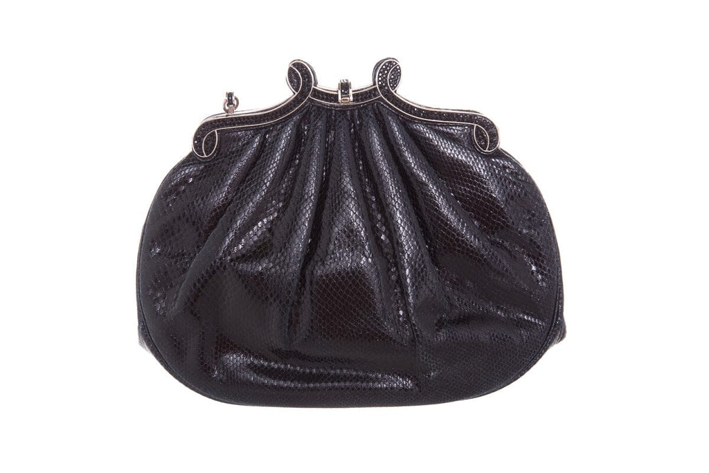 Judith Leiber Vintage Black Snake & Crystal  Clutch