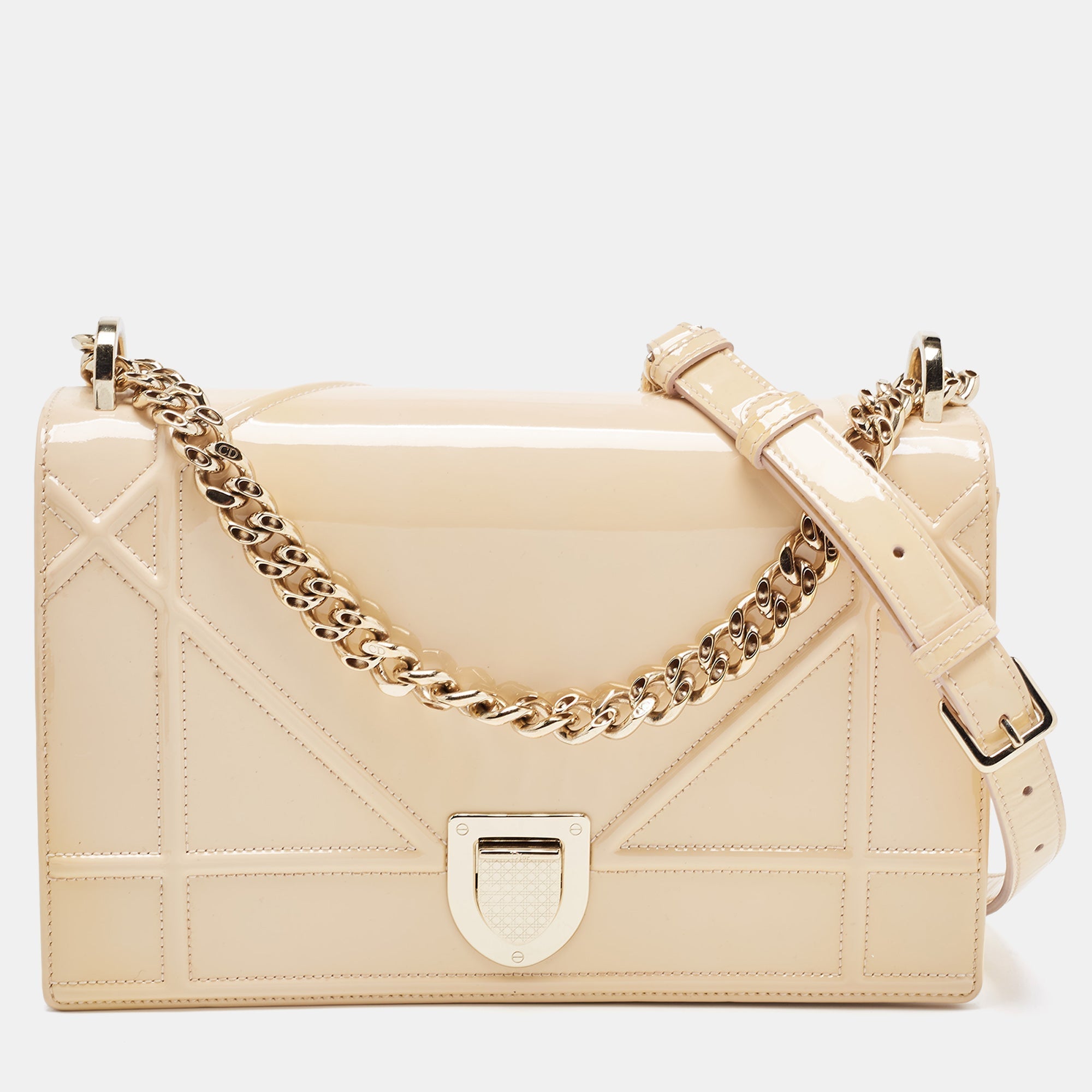 Beige  Leather Medium Diorama Shoulder Bag