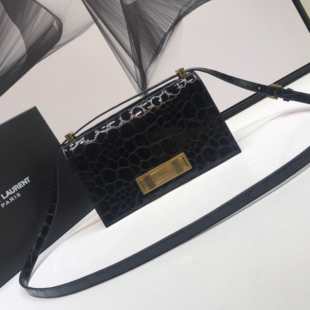Cassandra Small Crossbody Bag With Stone Print Black For Women 7.4in/19cm YSL