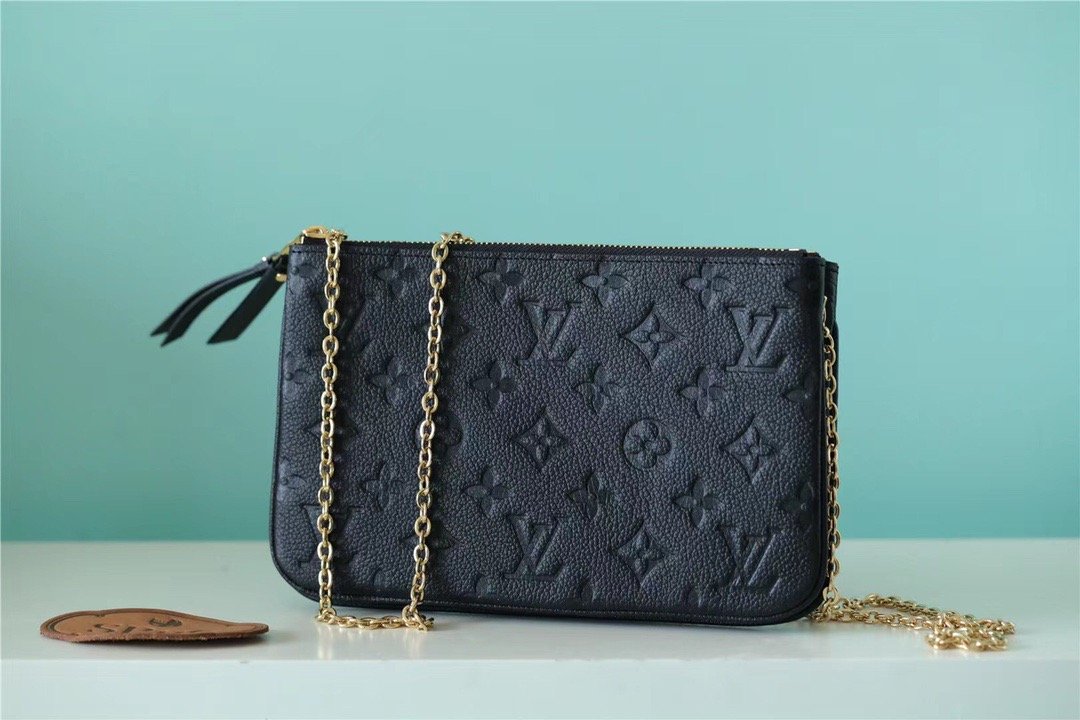 Louis Vuitton Double Zip Pochette Monogram Empreinte Black For Women,  Shoulder and Crossbody Bags 7.9in/20cm Louis Vuitton M68568