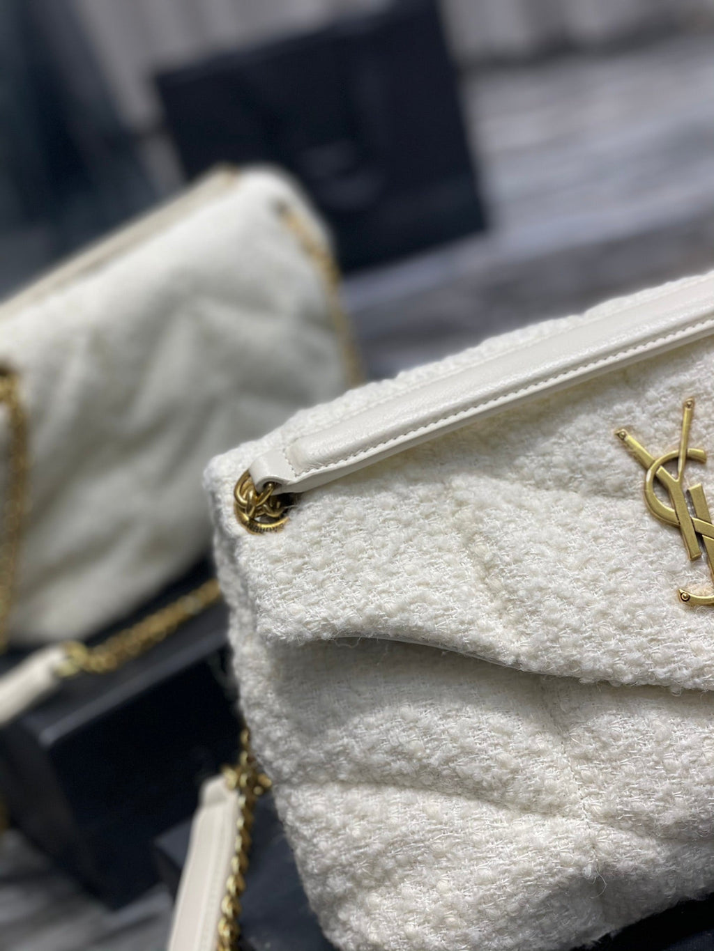YSSL Puffer Small Chain Bag White For Women, Women’s Bags 11in/29cm YSLâ