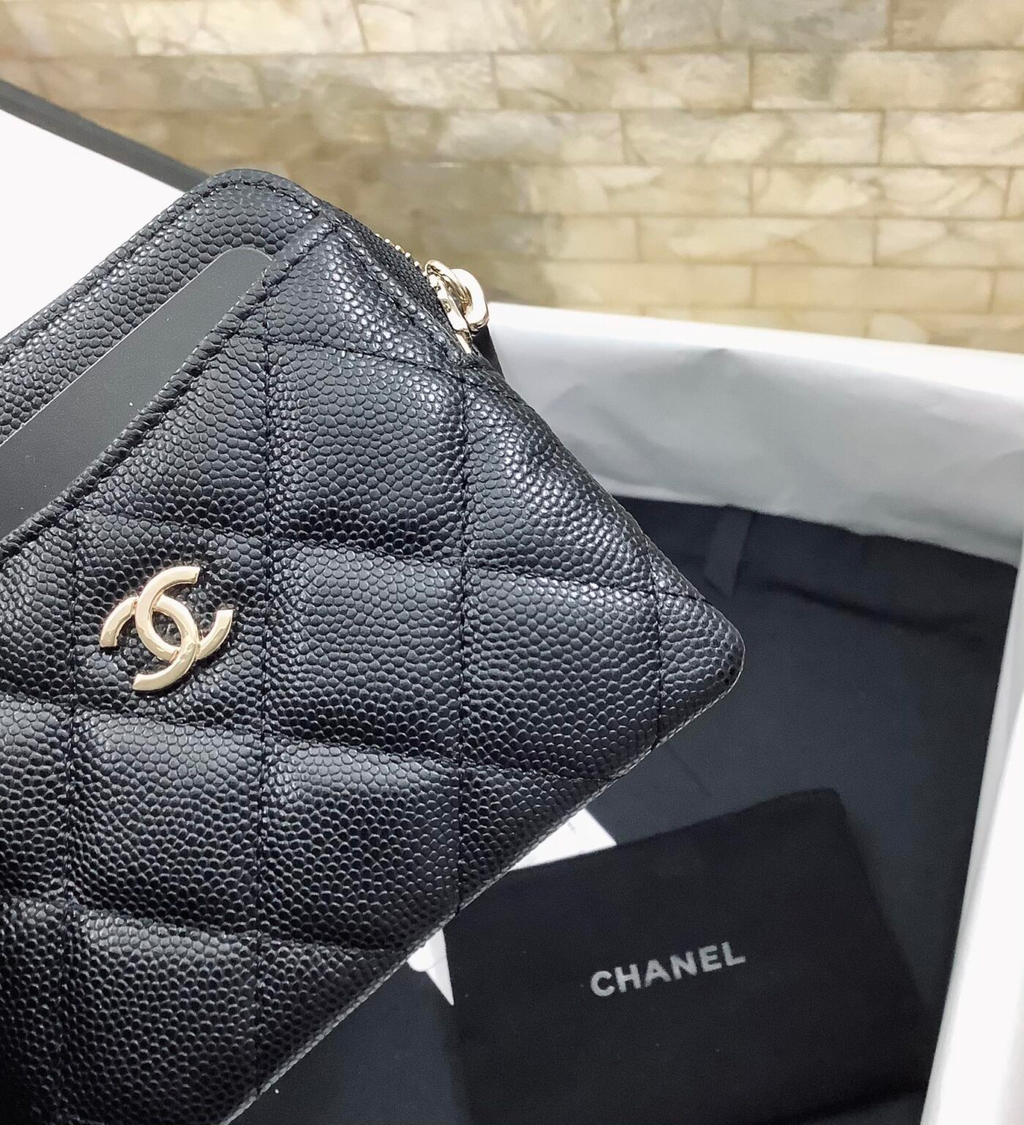 Chanel CHL  QUILTED ZIP CARD HOLDER BLACK WALLET