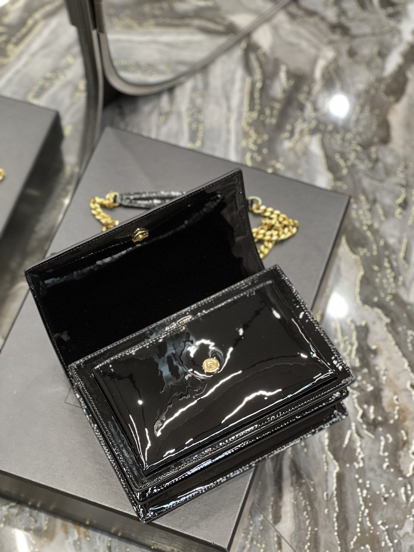 YSSL Sunset Medium Chain Bag For Women 8in/22cm Black YSL