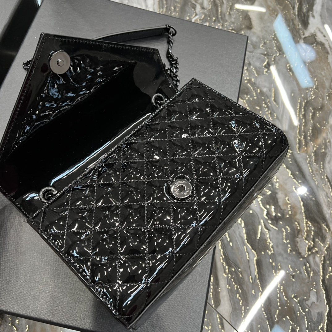 YSSL Envelope Small Bag Black In Mix MatelassÃ© Grain De Poudre Embossed Material For Women 8in/21cm YSL