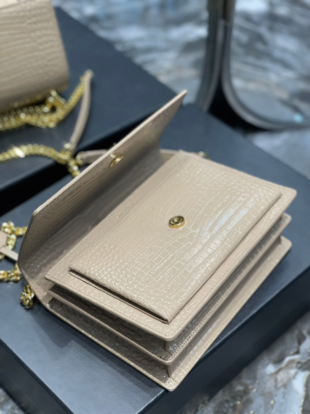 YSSL Sunset Medium Chain Bag For Women 8in/22cm Beige YSL 442906DND0J2721