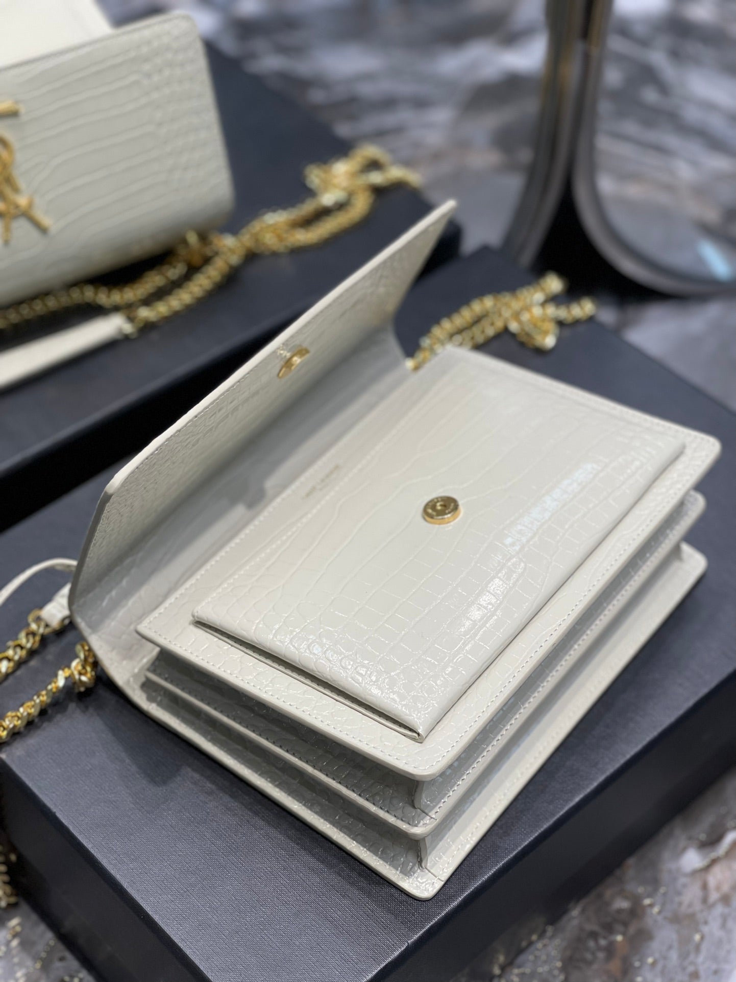 YSSL Sunset Medium Chain Bag For Women 8in/22cm White YSL 442906DND0J9207