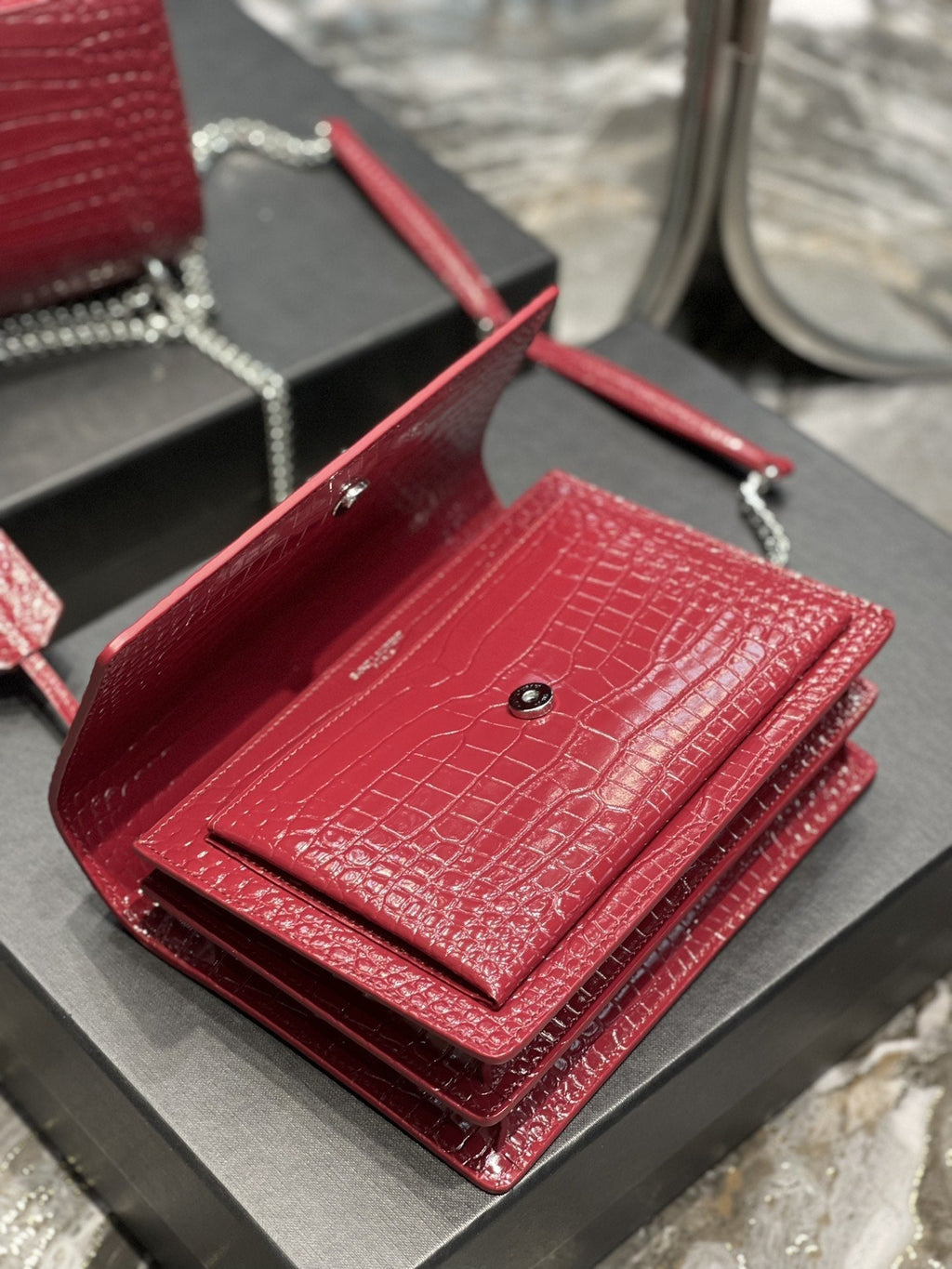 YSSL Sunset Medium Chain Bag Red For Women 8in/22cm YSL