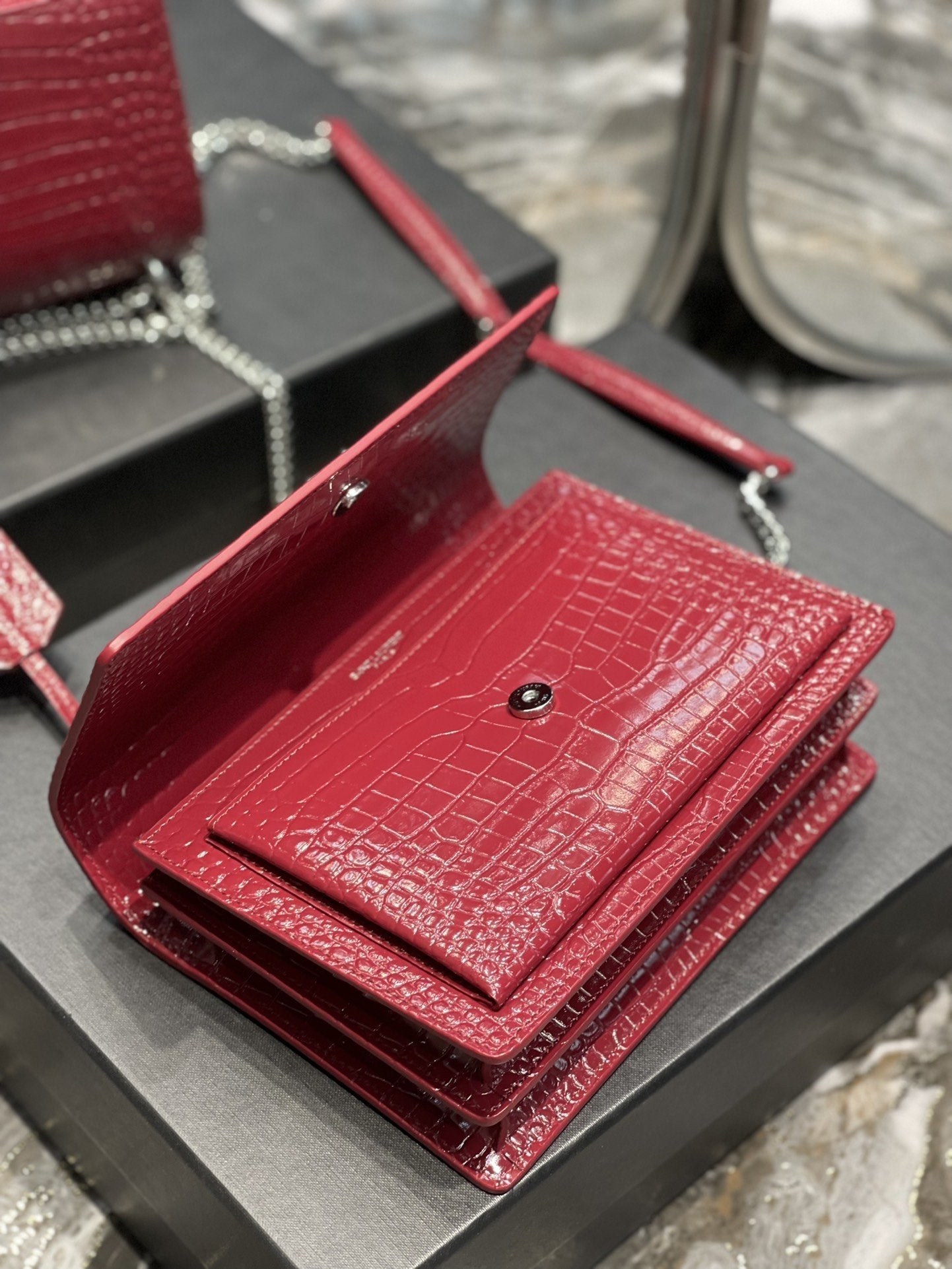 YSSL Sunset Medium Chain Bag Red For Women 8in/22cm YSL