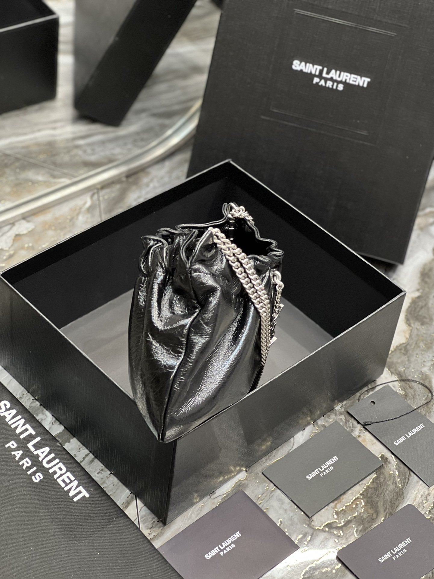 Top Quality Hobo Mini Bag Black With Silver Hardware For Women 9.4in/24cm YSl