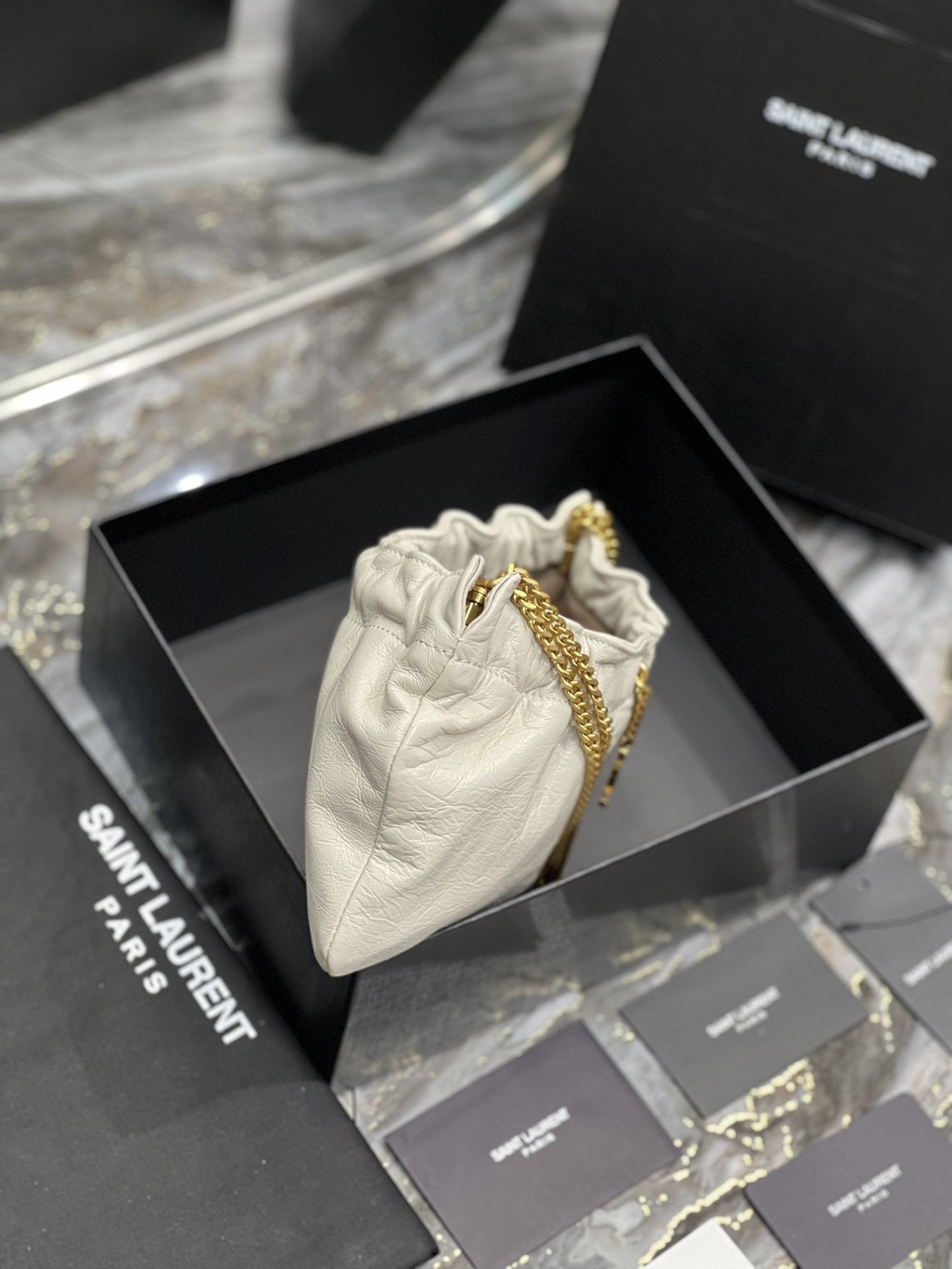 YSSL Hobo Mini Bag White With Bronze Toned Hardware For Women 9in/24cm YSl