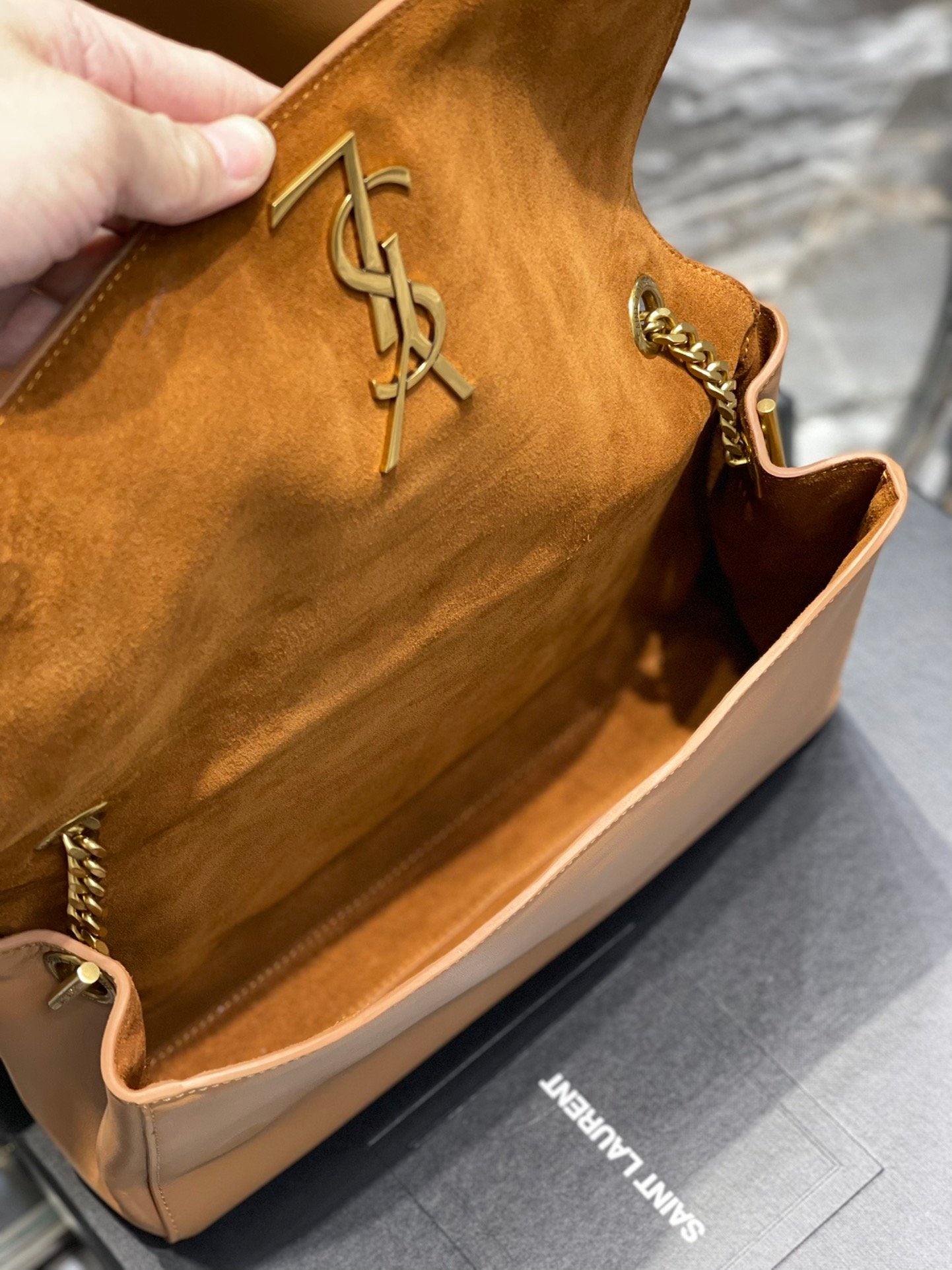YSSL Kate Medium Reversible Chain Bag Brown In Suede With Gold Hardware For Women 11in/29cm YSL