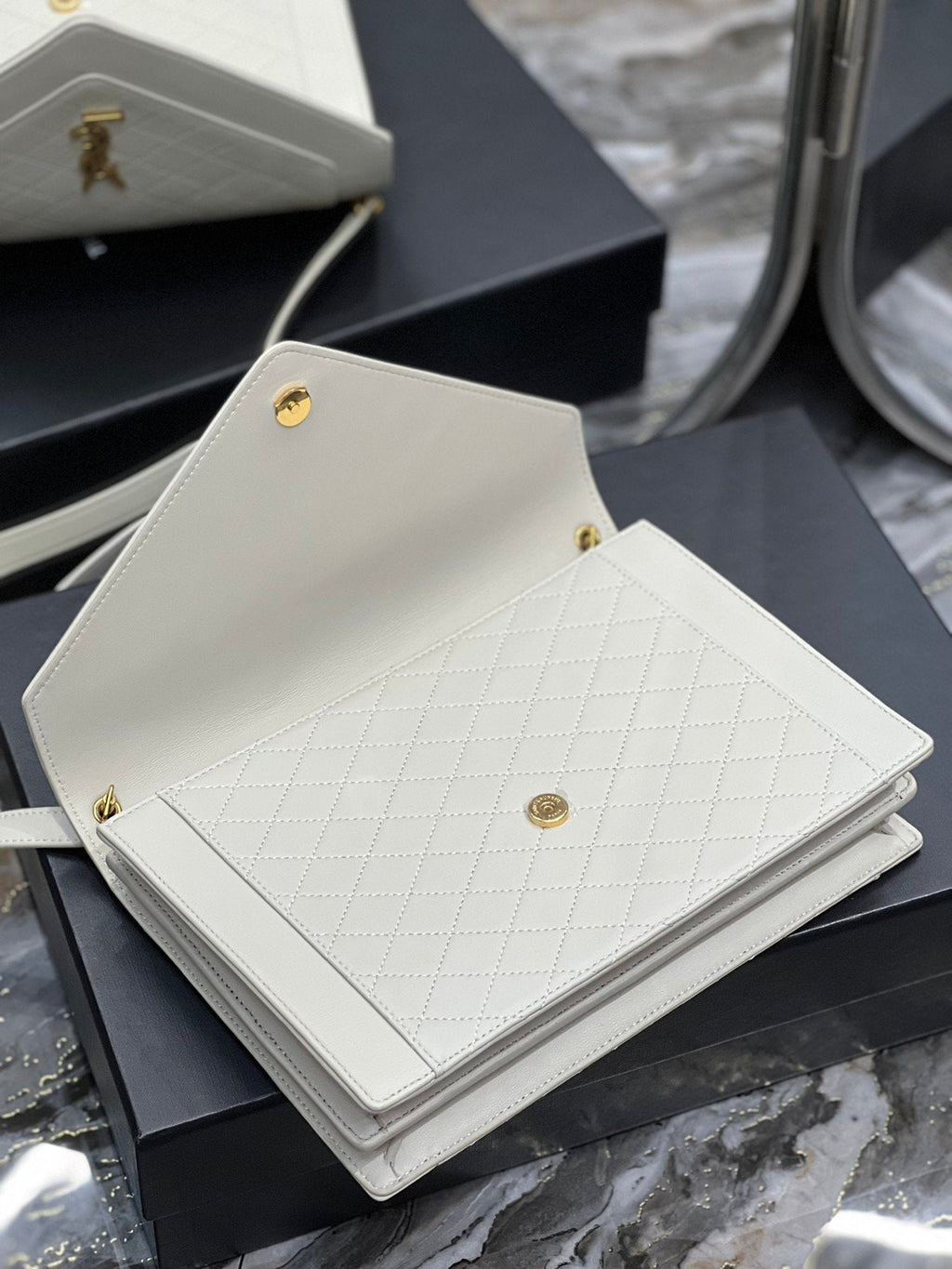 YSSL Gaby Satchel Bag In White With Gold Toned Hardware For Women 10in/26cm YSl 6688631EL079207