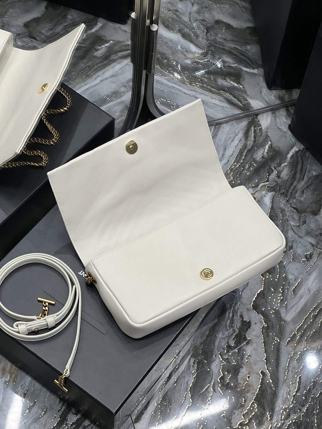 YSSL Kata 99 Chain Bag White With Gold Hardware For Women 10in/26cm YSL