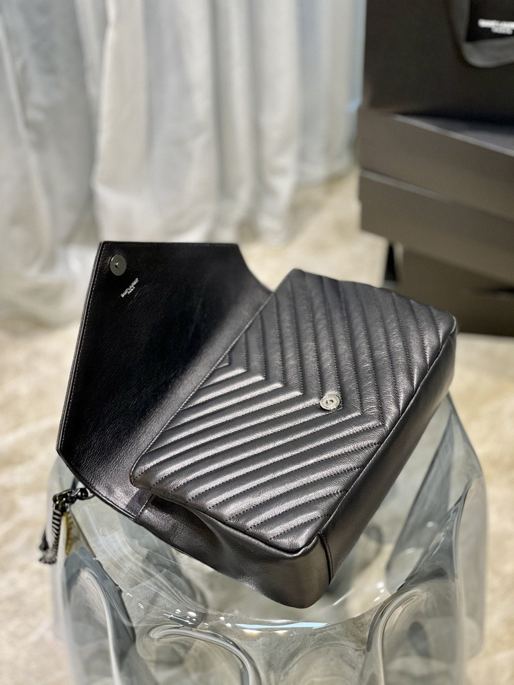 YSSL College Large Chain Bag Black With Metal Toned Hardware For Women 12in/32cm YSL 600278BRM081000