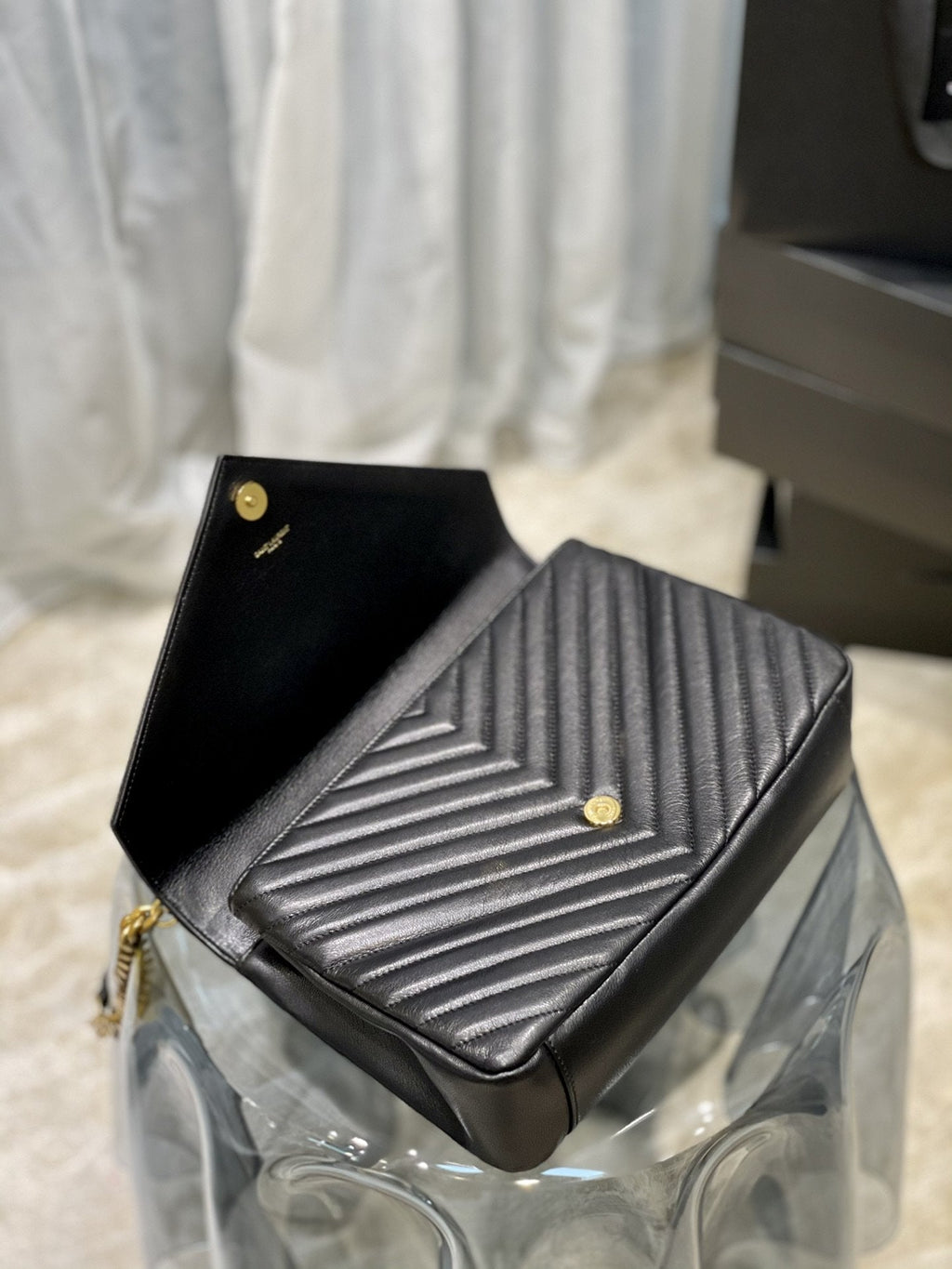 YSSL College Large Chain Bag Black With Gold Hardware For Women 12in/32cm YSL 600278BRM071000