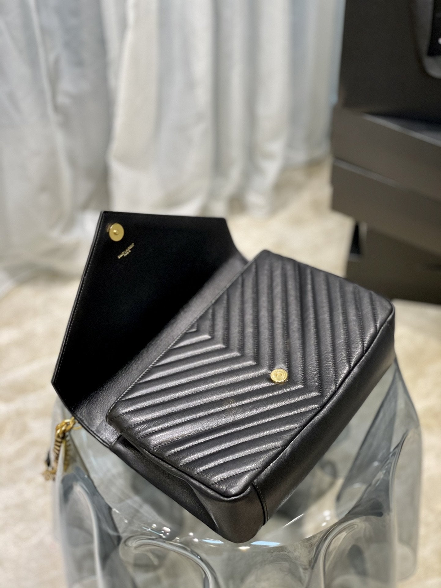 YSSL College Large Chain Bag Black With Gold Hardware For Women 12in/32cm YSL 600278BRM071000