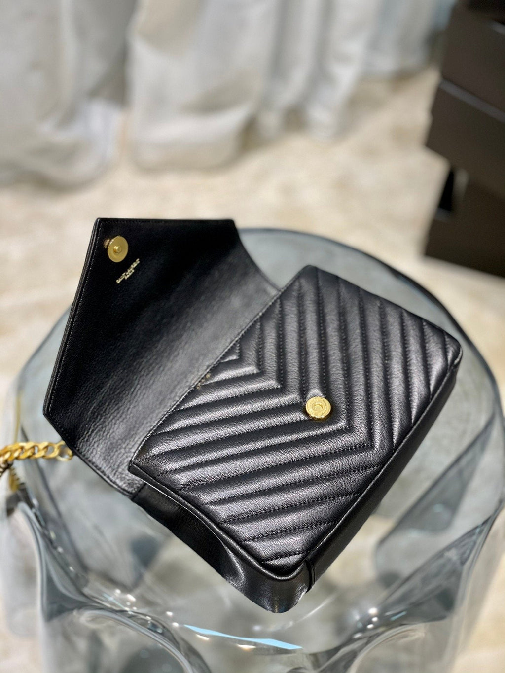 Top Quality College MeTop Qualityum Chain Bag Black Gold Toned Hardware For Women 9.4in/24cm YSL