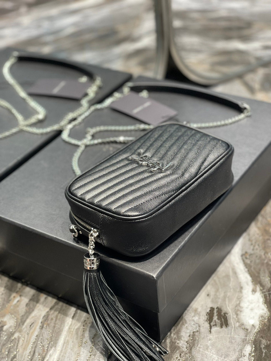 Top Quality Lou Mini Bag Black In Quilted Grain De Poudre With Silver Toned Hardware For Women 7.4in/19cm YSl 6125791GF021000