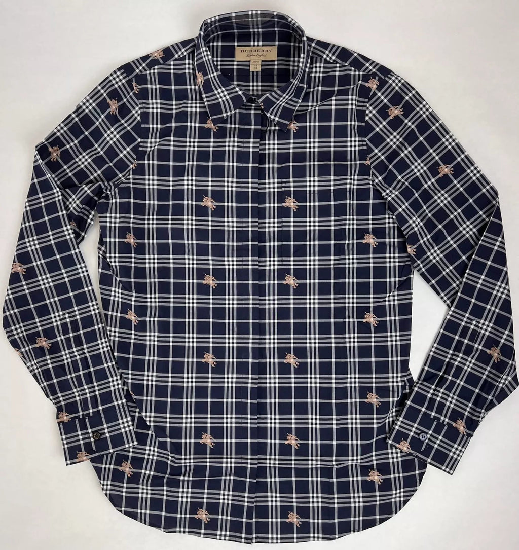 Burberry Women's Navy Checkered Button Up Dress Shirt (38 IT / 6 UK / 4 US)