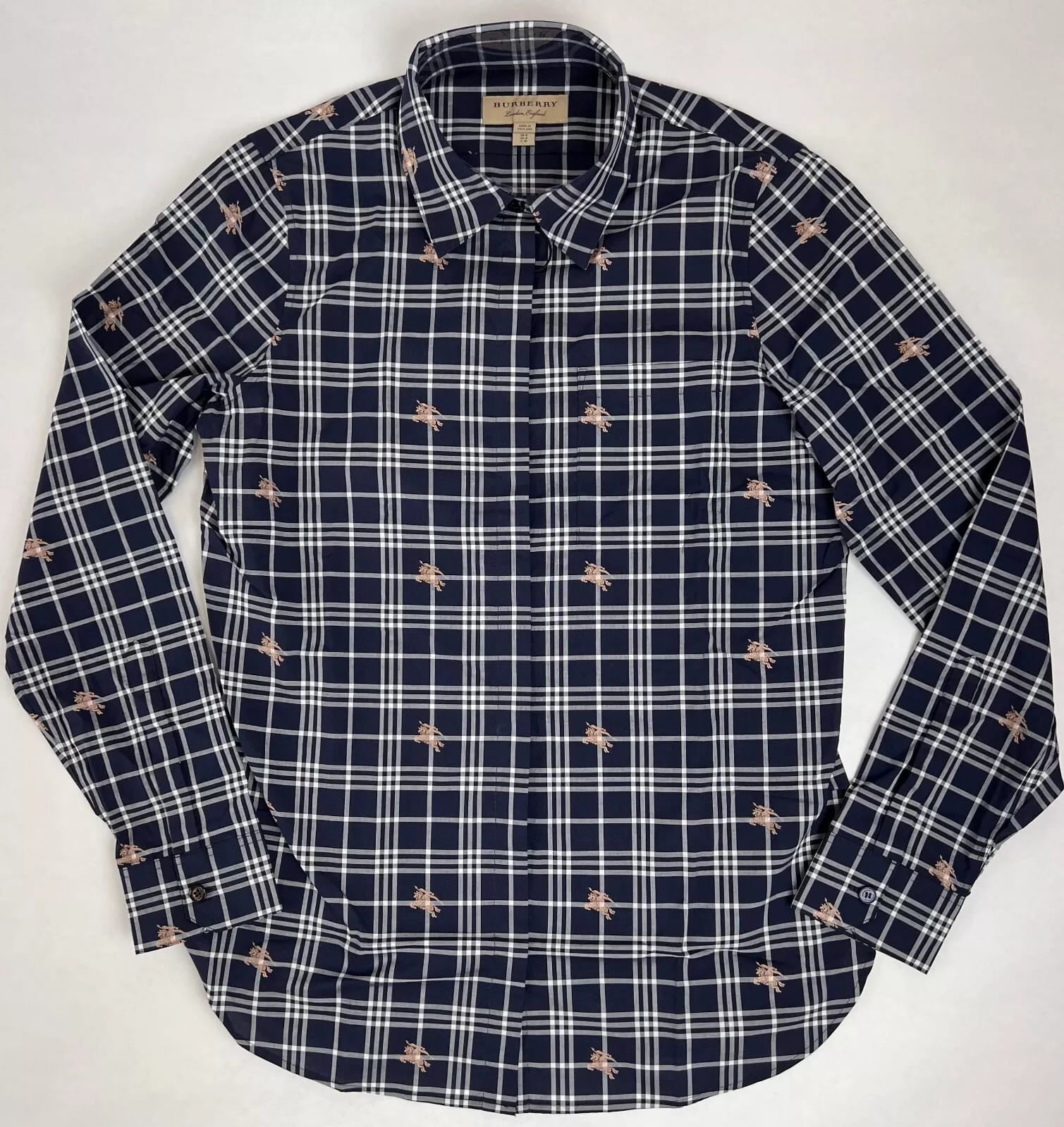 Burberry Women's Navy Checkered Button Up Dress Shirt (38 IT / 6 UK / 4 US)