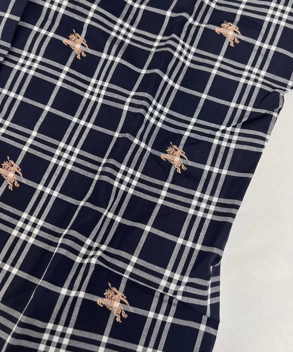 Burberry Women's Navy Checkered Button Up Dress Shirt (38 IT / 6 UK / 4 US)
