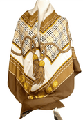 Burberry Women's Brown Silk Large Scarf Shawl with Horse Tassel Print