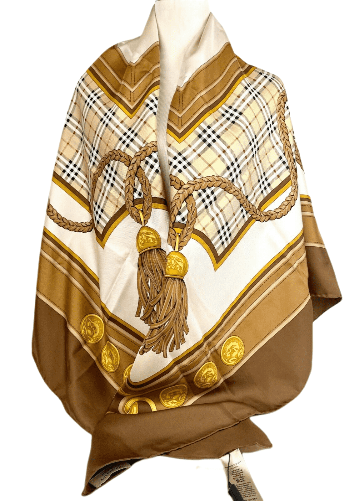 Burberry Women's Brown Silk Large Scarf Shawl with Horse Tassel Print