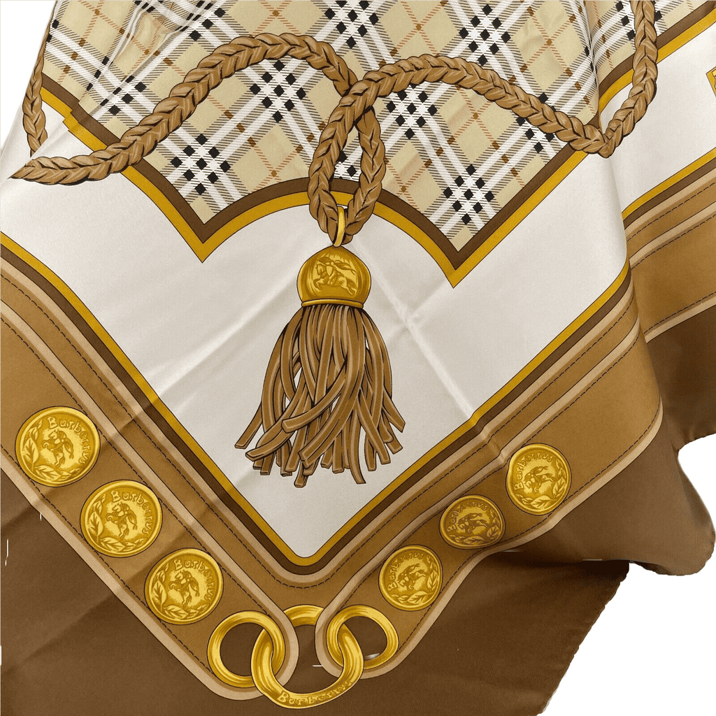 Burberry Women's Brown Silk Large Scarf Shawl with Horse Tassel Print